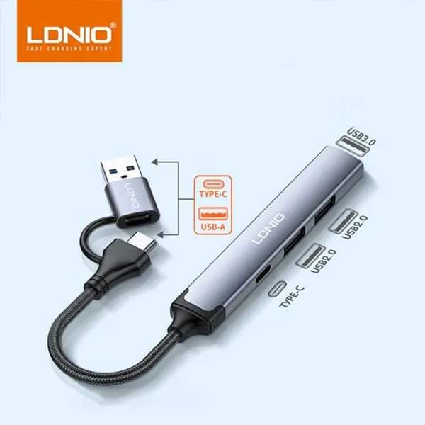 LDNIO DS-64C 4-in-1 USB & Type-C Hub Adapter with Dual Interface and High-Speed Expansion