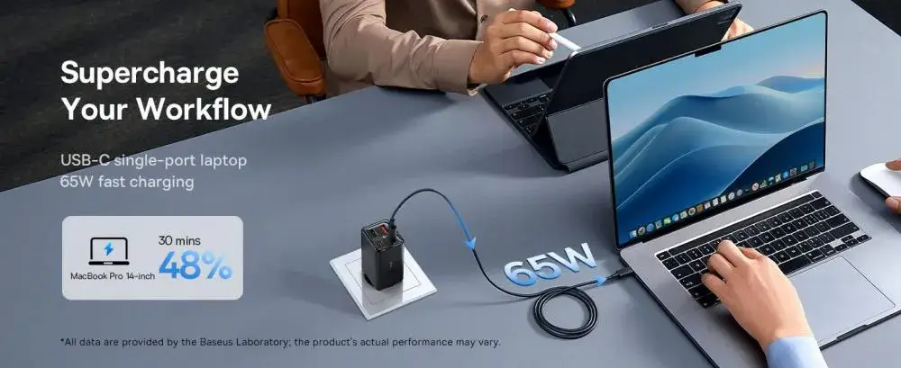 Baseus GaN6 Pro 65W 4-Port Fast Charger with Dual USB-A & Dual USB-C Ports