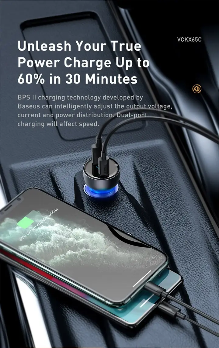 Baseus Car Charger 65W Particular Digital Display QC+PPS Dual Quick Charger