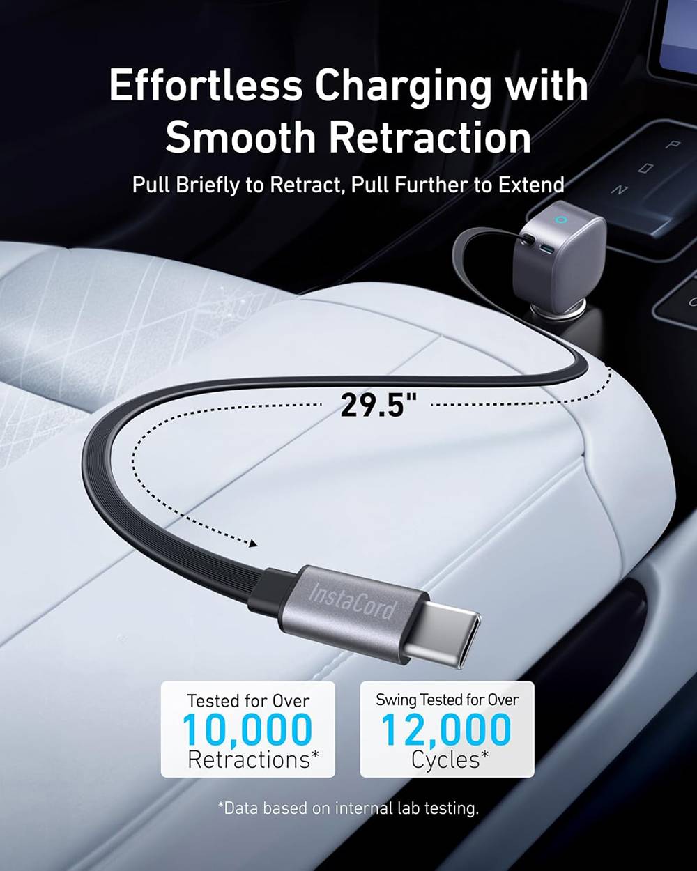 Anker Nano A2738 75W USB-C Car Charger Built-in Retractable USB-C Cable