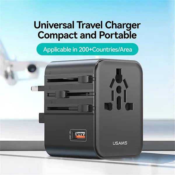 USAMS CC309 25W Universal Travel Adapter with Dual Type-C & USB-A Ports