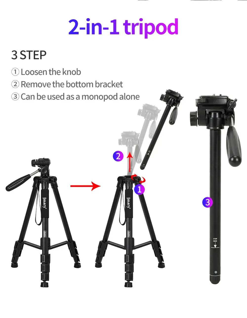 Jmary KP-2254 Professional Aluminum Alloy Camera Tripod Stand