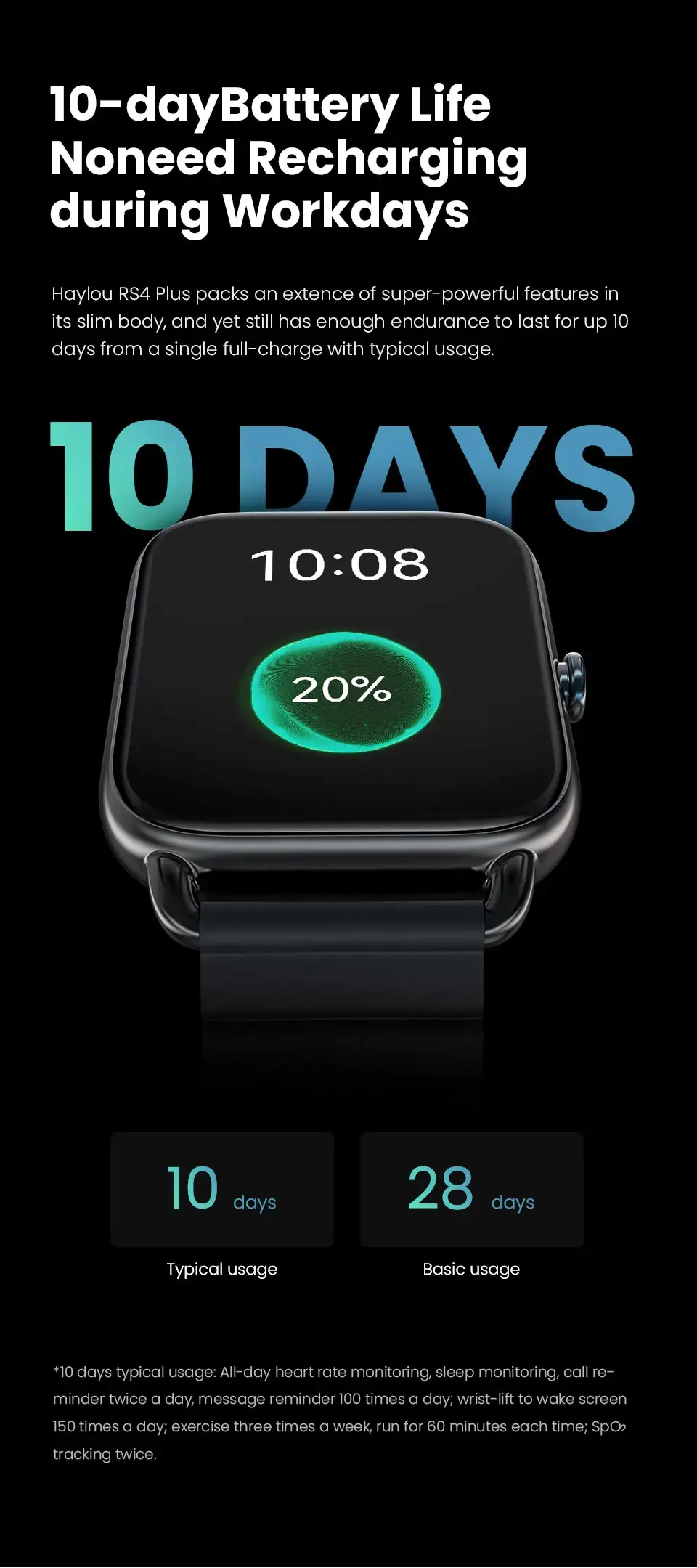 Haylou RS4 Plus AMOLED Display Smart Watch with SpO2 Heart Rate & Fitness Tracking