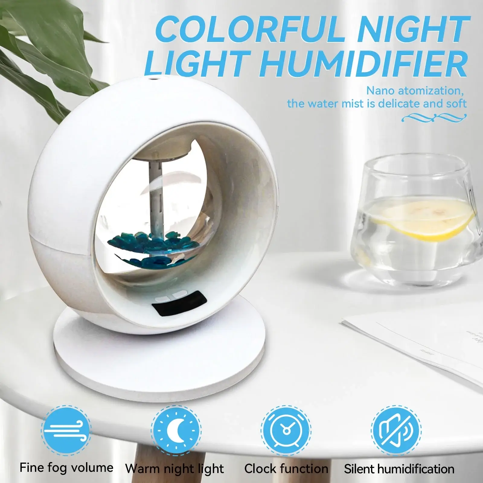 Air Humidifier White Electronic Clock Quiet for Home Living Room Bedroom