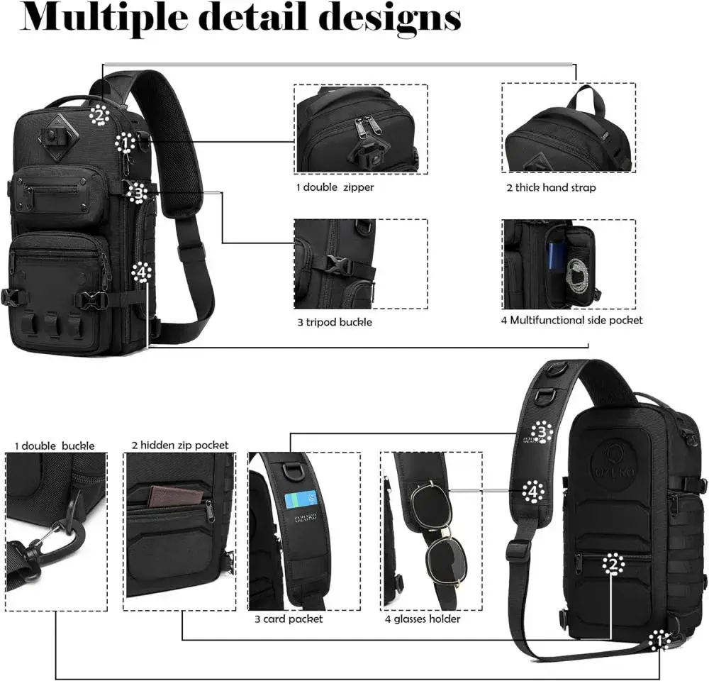 OZUKO 9585 Sling Chest Bag Waterproof Crossbody Shoulder Bag