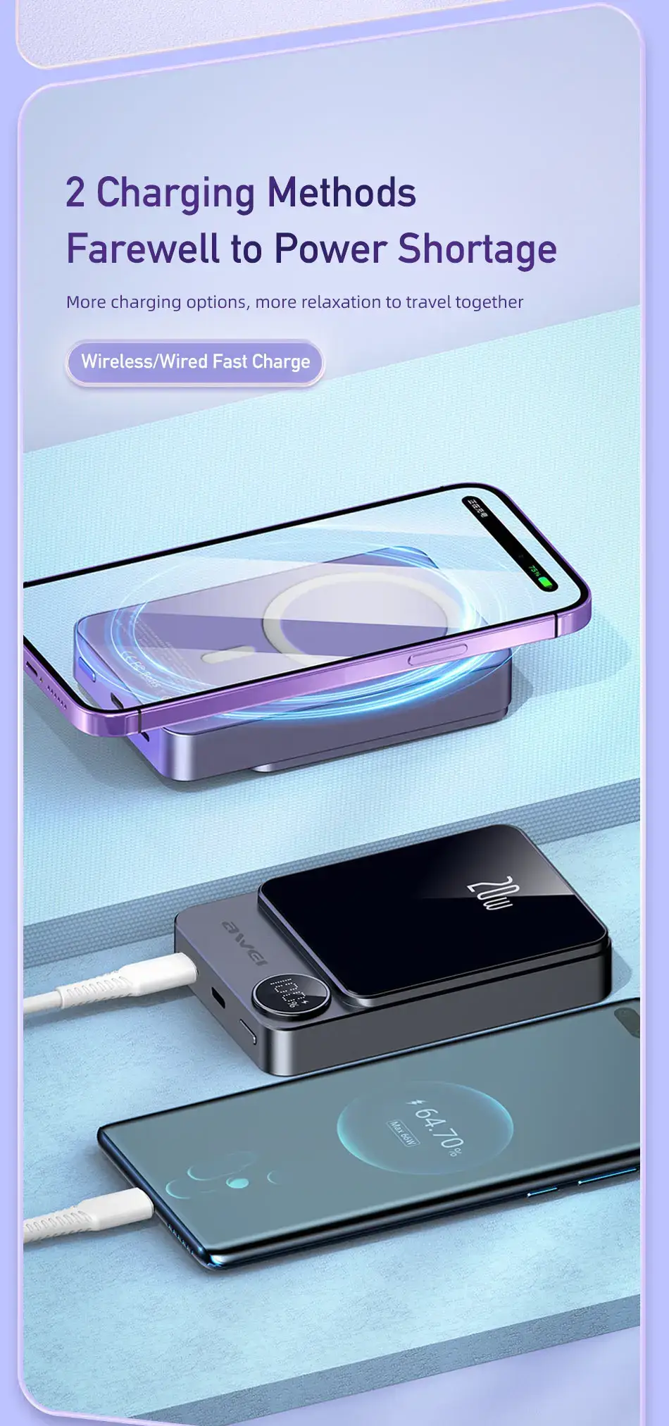 Awei P39K 10000mAh 20W PD Magnetic Wireless Power Bank