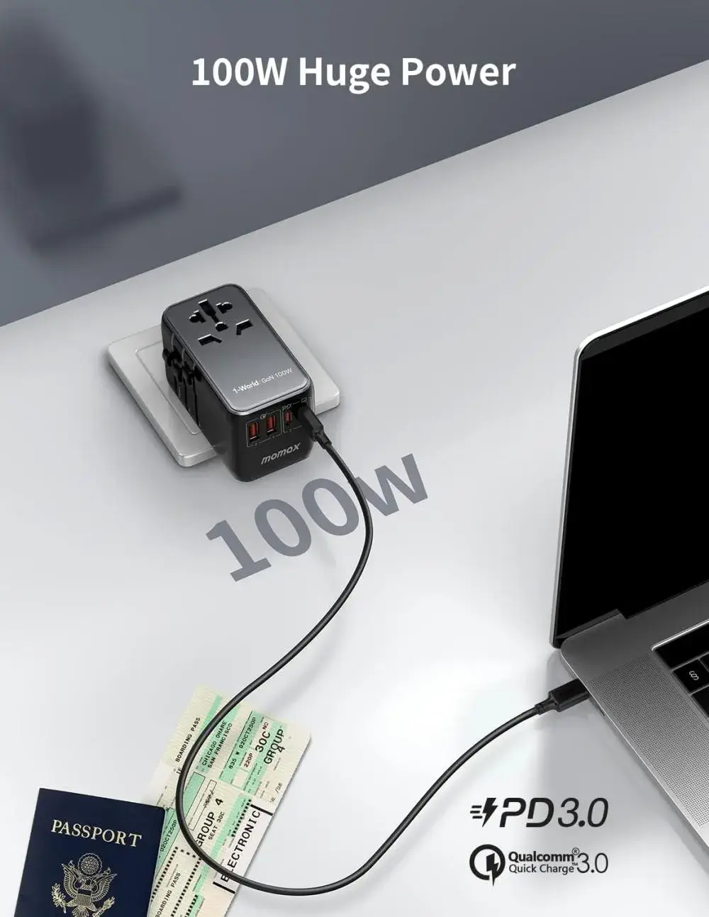Momax UA10 1-World 100W GaN 4-Port + AC Universal Travel Adapter