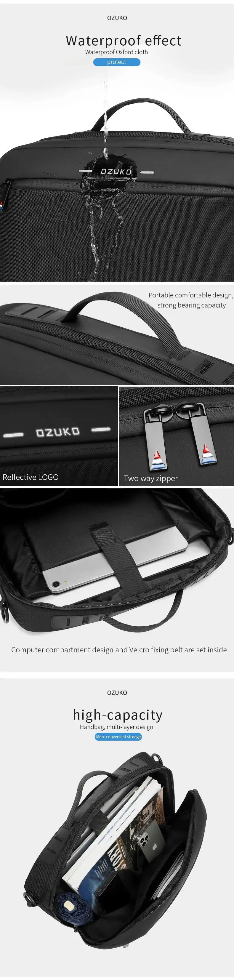 Ozuko 9423 Men's Leather Sling Bag Fashionable Crossbody Cellphone Bag & Luxury Business Backpack