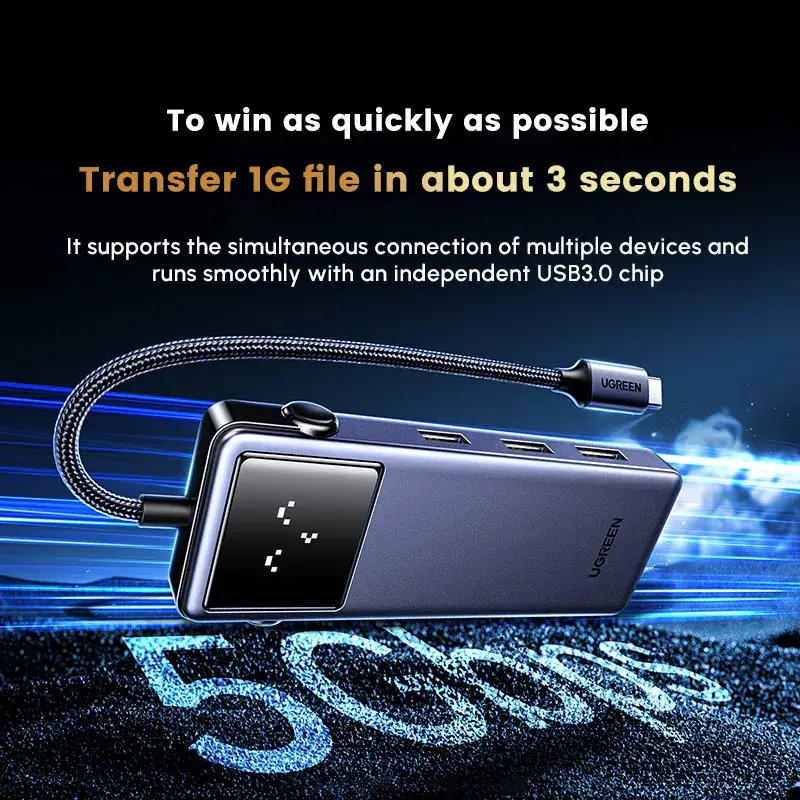 UGREEN QPai Pro 5-in-1 USB-C Hub with 4K@60Hz HDMI 100W PD and 3 USB 3.0 Ports (45154)