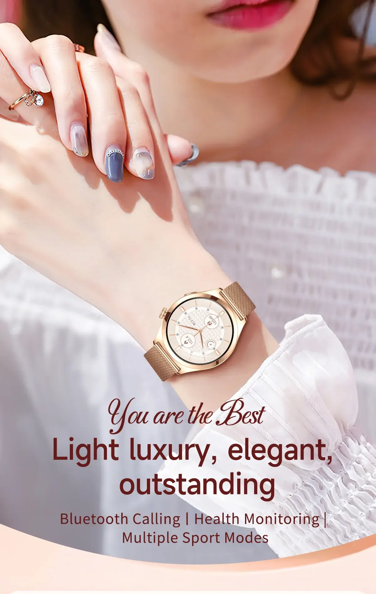 YES Ariel Nova Smartwatch for Women with Health & Fitness Tracking and IP68 Water Resistance