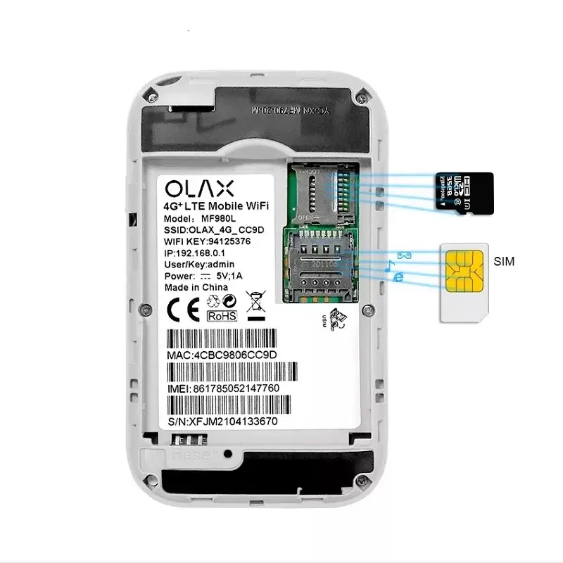OLAX MF980L 4G 150Mbps Hotspot Pocket Wi-Fi Router with LCD Display & Sim Slot