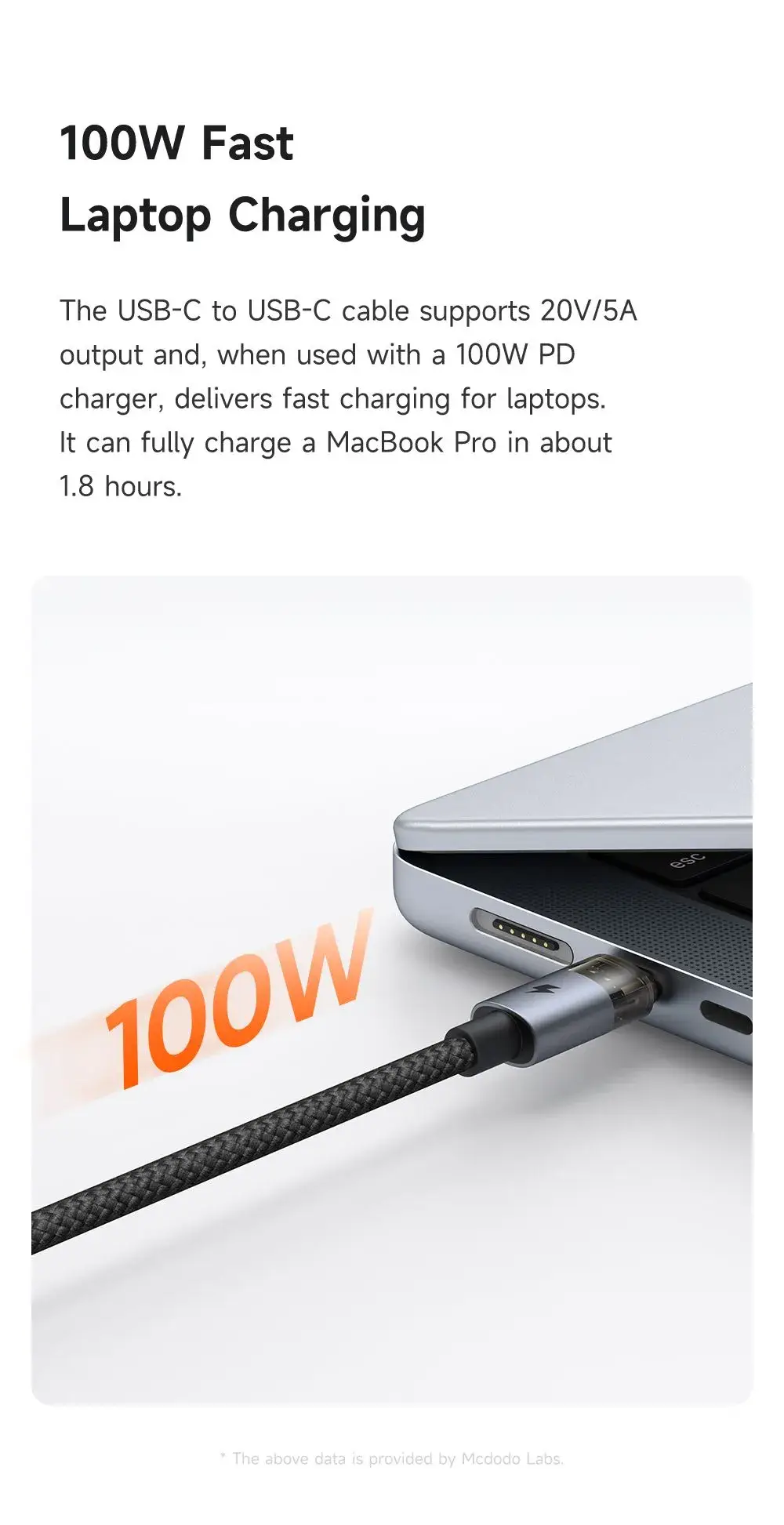 Mcdodo CA-7260 6-in-1 Transparent 100W Fast Charging Cable with LED Indicator 1.2m