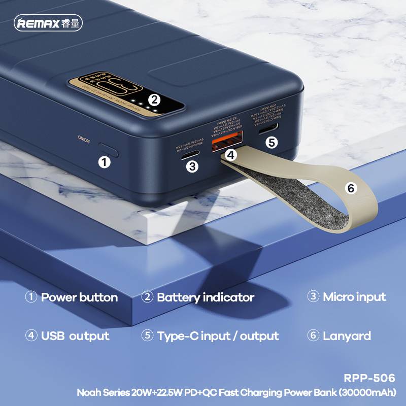 Remax RPP-506 30,000mAh Power Bank 20W & 22.5W PD/QC Fast Charging