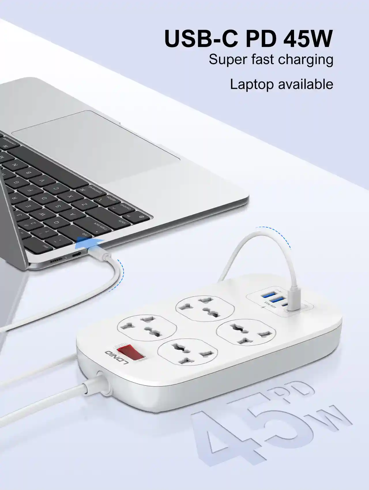 LDNIO SC4407C Universal Power Strip with 4 AC Outlets & 45W USB Fast Charging