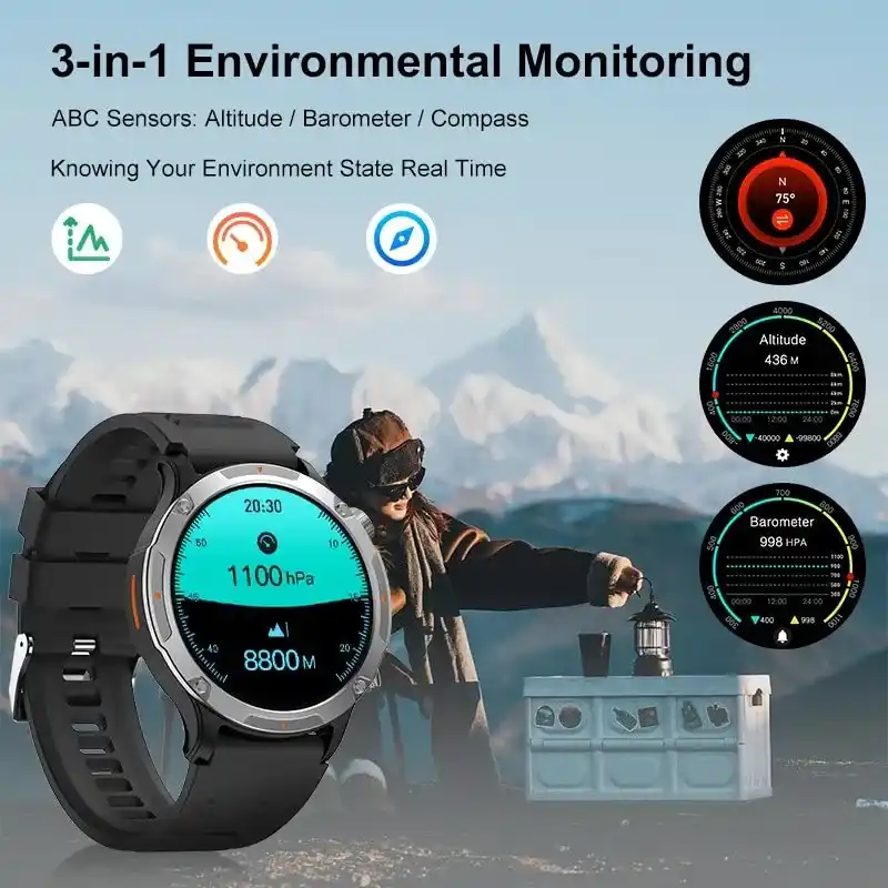 KFI GTR Rugged Type 1.43’’ HD Amoled Display Dual Strap Bluetooth Calling Smartwatch