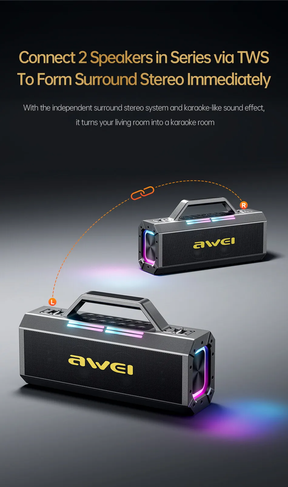 Awei KT8 160W Portable Bluetooth Karaoke Speaker with Wireless Microphones & Remote Control