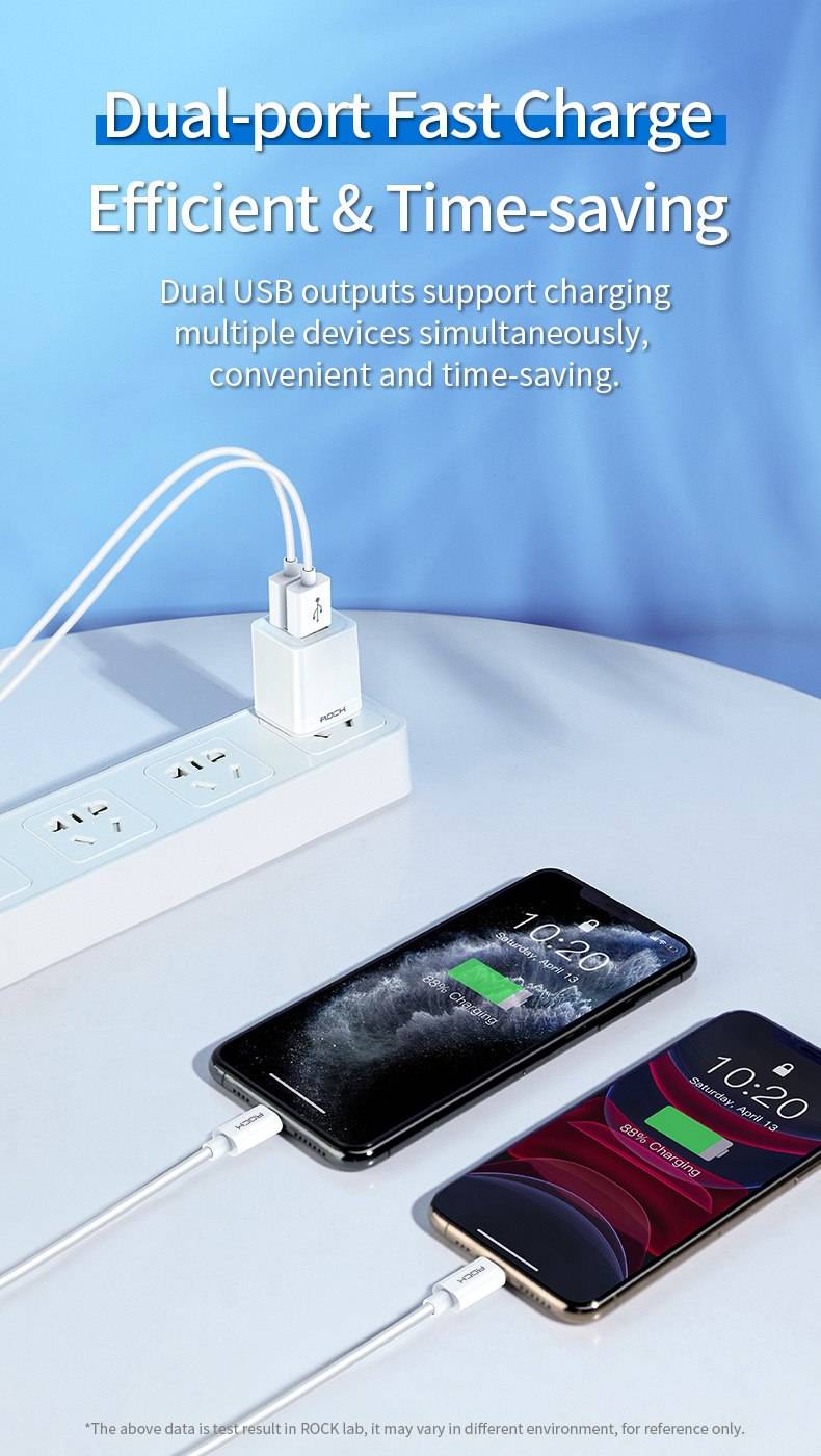 Rock T23 Dual-Port Travel Charger with Lightning Charge & Sync Cable Set