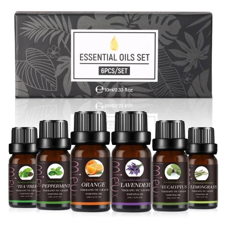 Imieux Pure Natural Essential Oils Aromatherapy & Diffuser Set 6-Pack 10ml