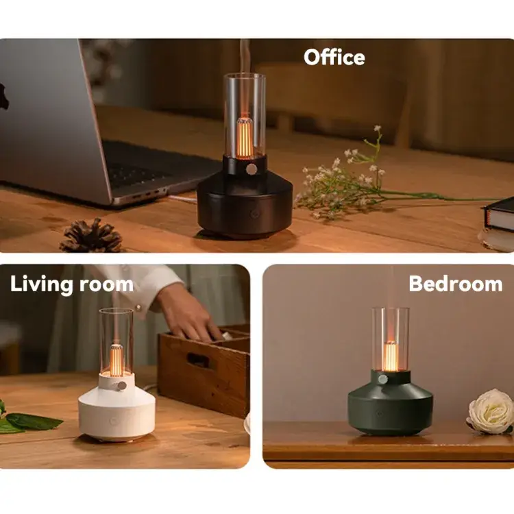 DQ708 Simulation Candle Light Aroma Diffuser USB Air Humidifier with Night Light 150ml