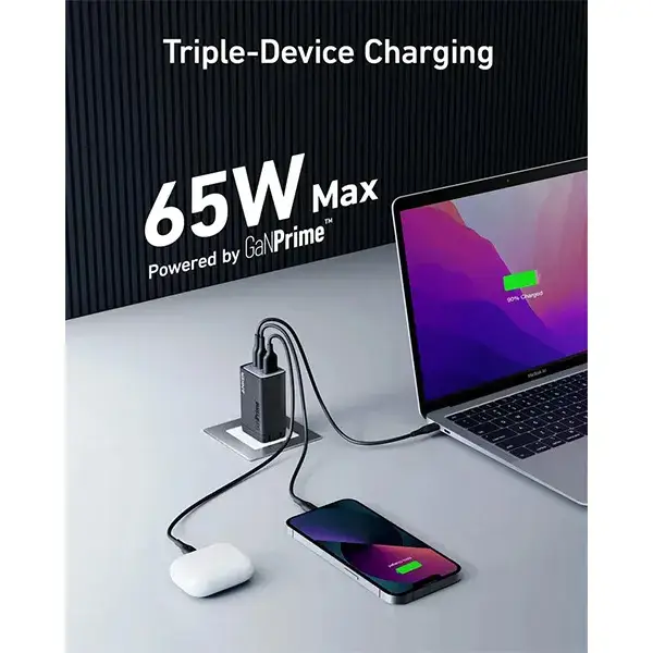 Anker 535 A2332 65W USB-C Charger GaN Fast Charging Adapter with Multiple Ports