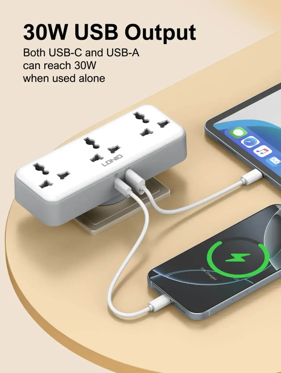 LDNIO SC3317 Portable Power Strip with 3 AC Outlets and Extension Cord