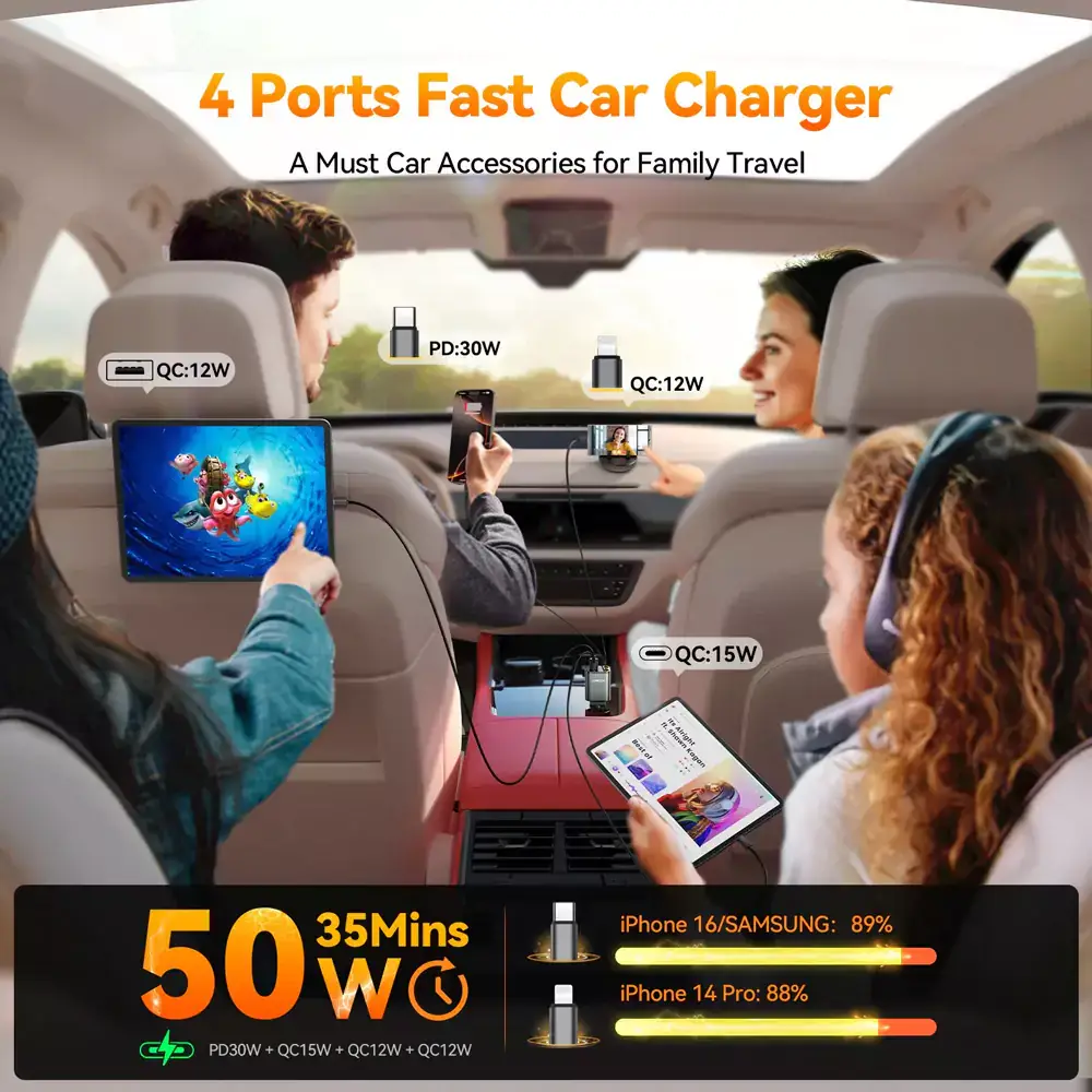 JOYROOM JR-CCL05 30W 4-in-1 Retractable Multi-Cable Fast Charging Car Charger