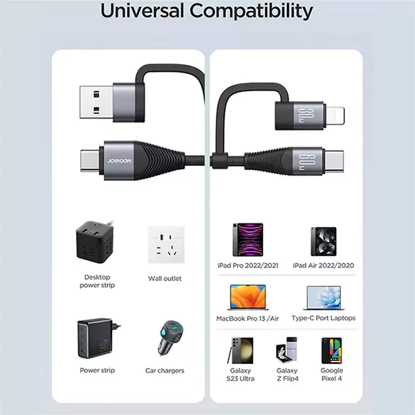 JOYROOM SA37-2T2 60W 4-in-1 Fast Charging & Data Cable 1.2 Meter