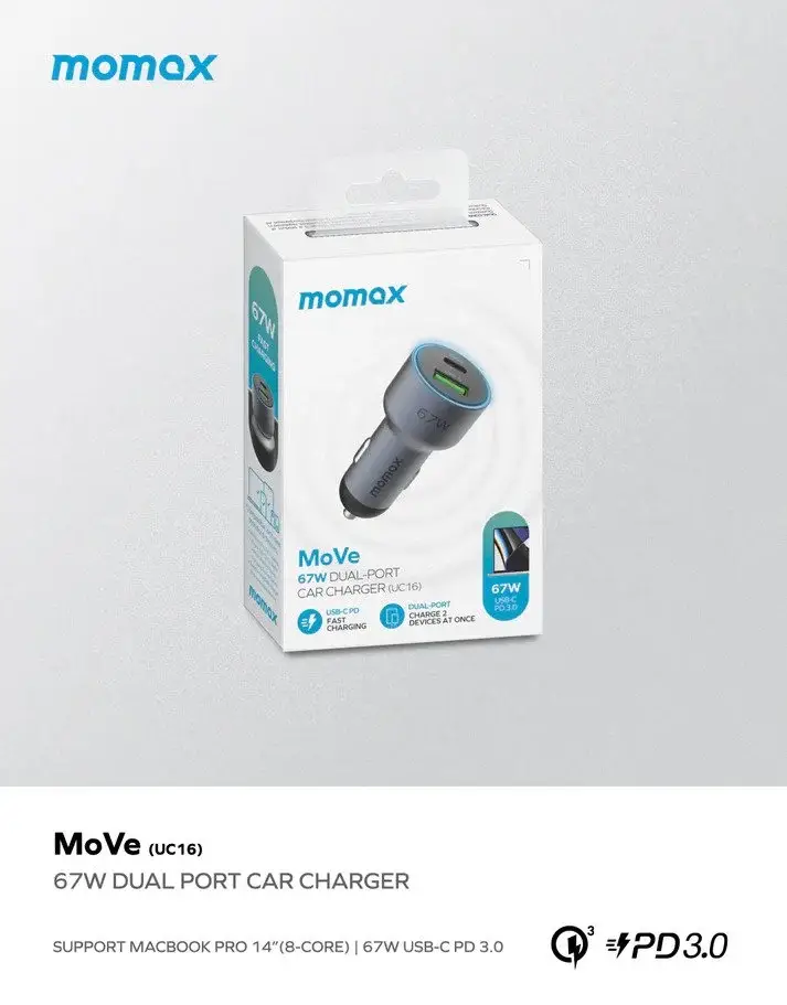 Momax UC16 MoVe 67W Dual-Port Fast Car Charger