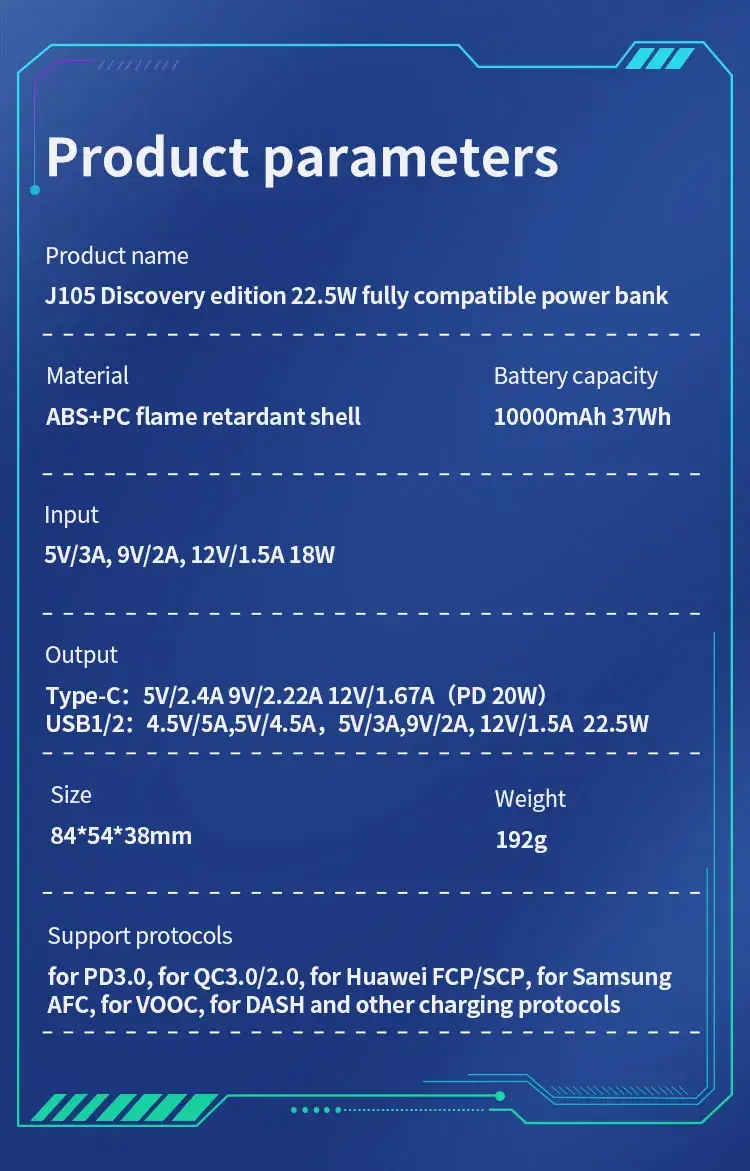 HOCO J105 Discovery Series 10000mAh 22.5W Fast Charging Power Bank