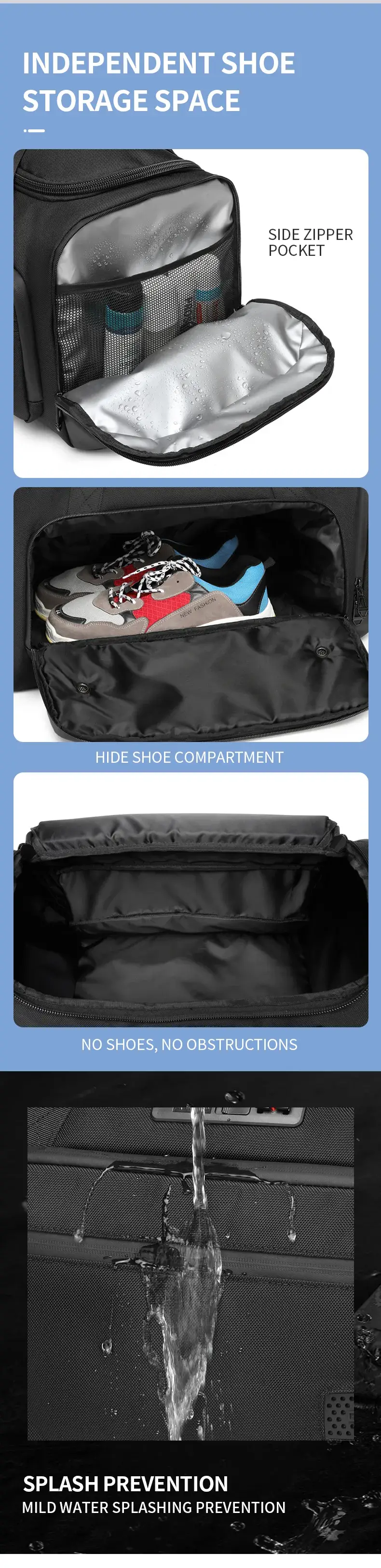 Ozuko 9709 55L Waterproof Travel Duffel Bag with Shoe Compartment Business Travel Bag Luggage