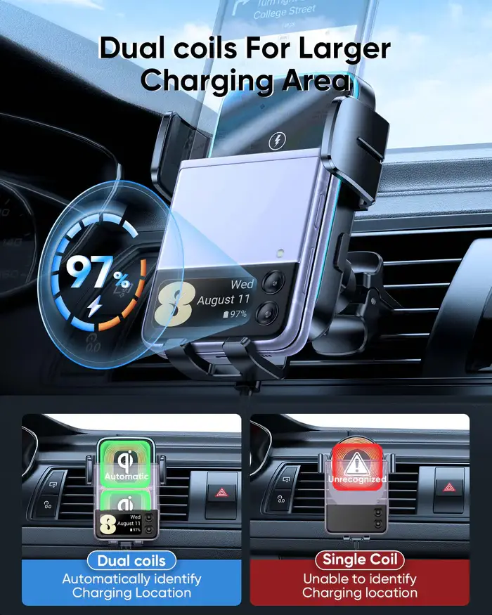 Joyroom JR-ZS246S 15W Qi Dual-Coil Dashboard Car Mount Wireless Charger