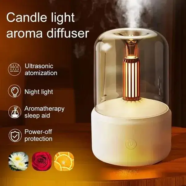 Retro Flame Candle Night Light Ultrasonic Air Humidifier & USB Aroma Diffuser