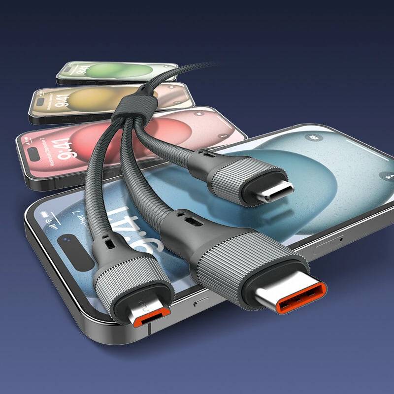 LDNIO LC97U 100W USB-A to Lightning/Micro USB/USB-C Fast Charging & Data Transfer Cable 1.2M