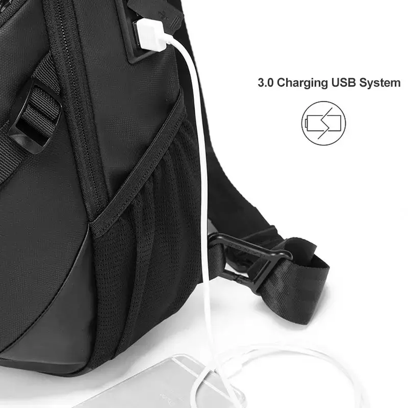 BANGE BG-77120 Men's Waterproof Crossbody Chest Bag with USB Charging Port