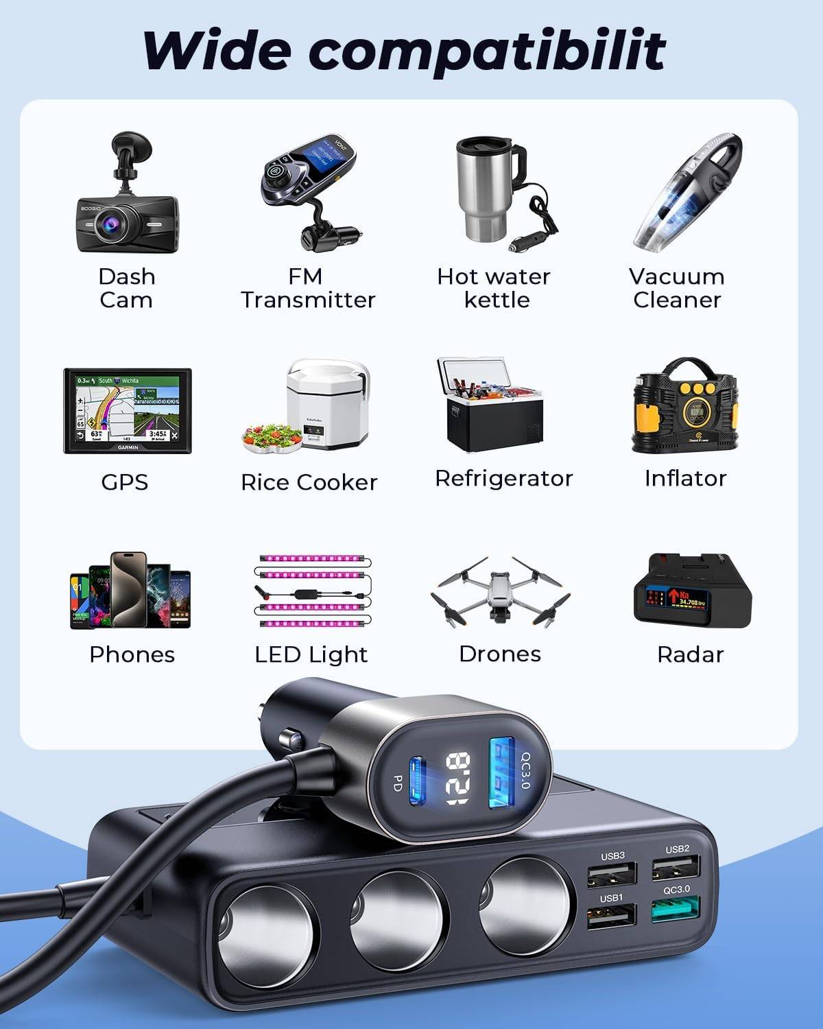 JOYROOM JR-CL06 9-in-1 210W Car Charger Adapter with PD/QC 3.0
