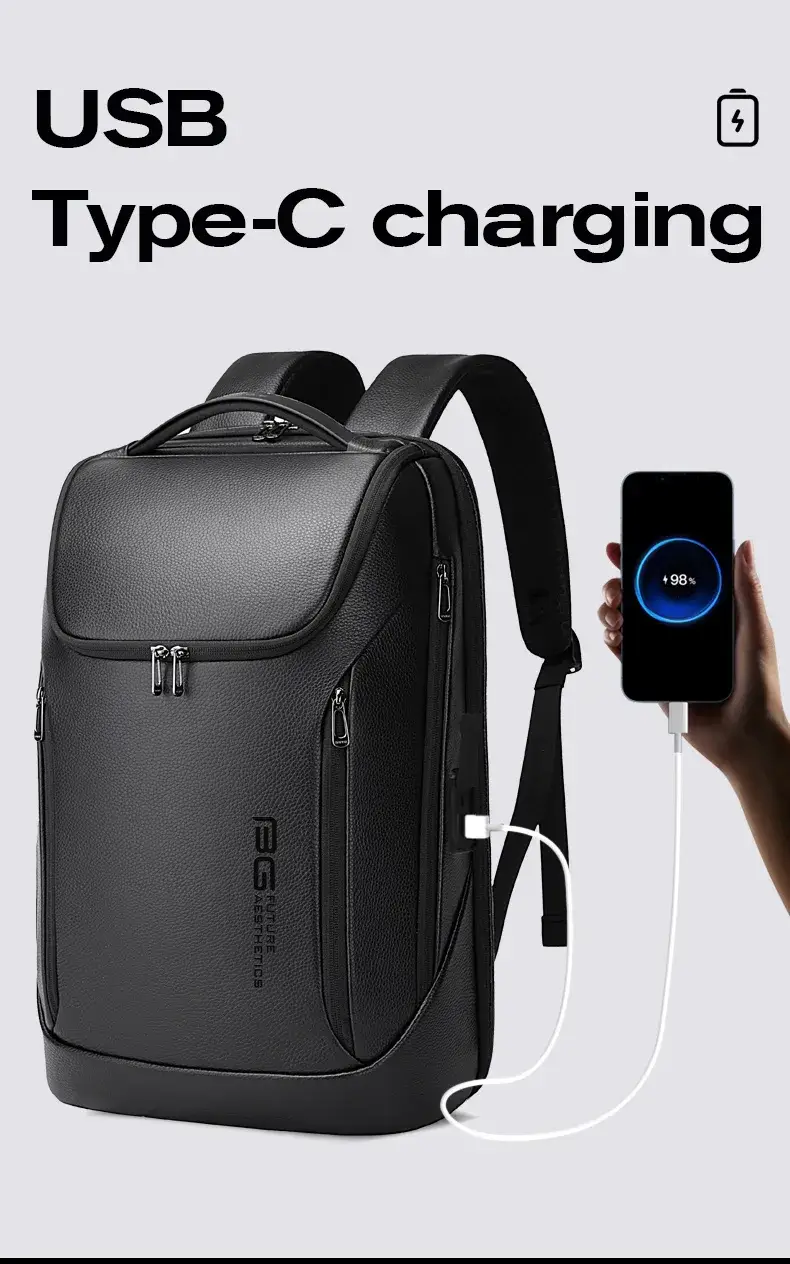 BANGE 6623 Anti-Theft Leather Laptop Backpack