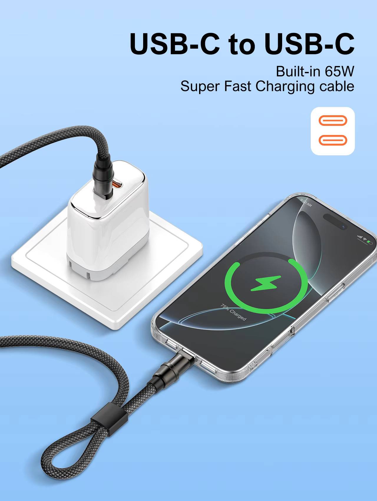 LDNIO LC22C 65W Fast Charging Nylon Lanyard Type-C to Type-C Data Cable 1.2M