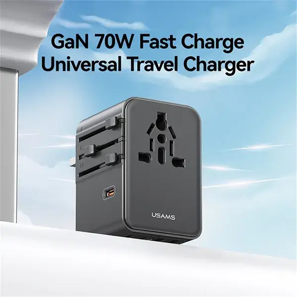 USAMS CC310 70W Universal Travel Adapter with Triple Type-C & Dual USB-A Ports