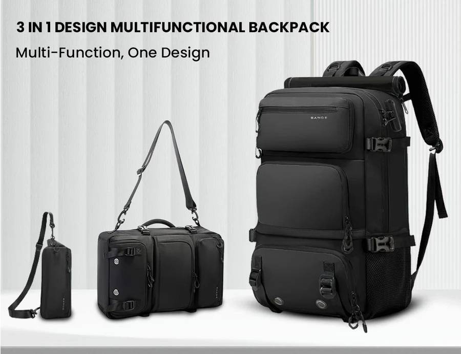 BANGE 1810 Multi-Functional Travel Backpack with Large Capacity & Detachable Sling Bag