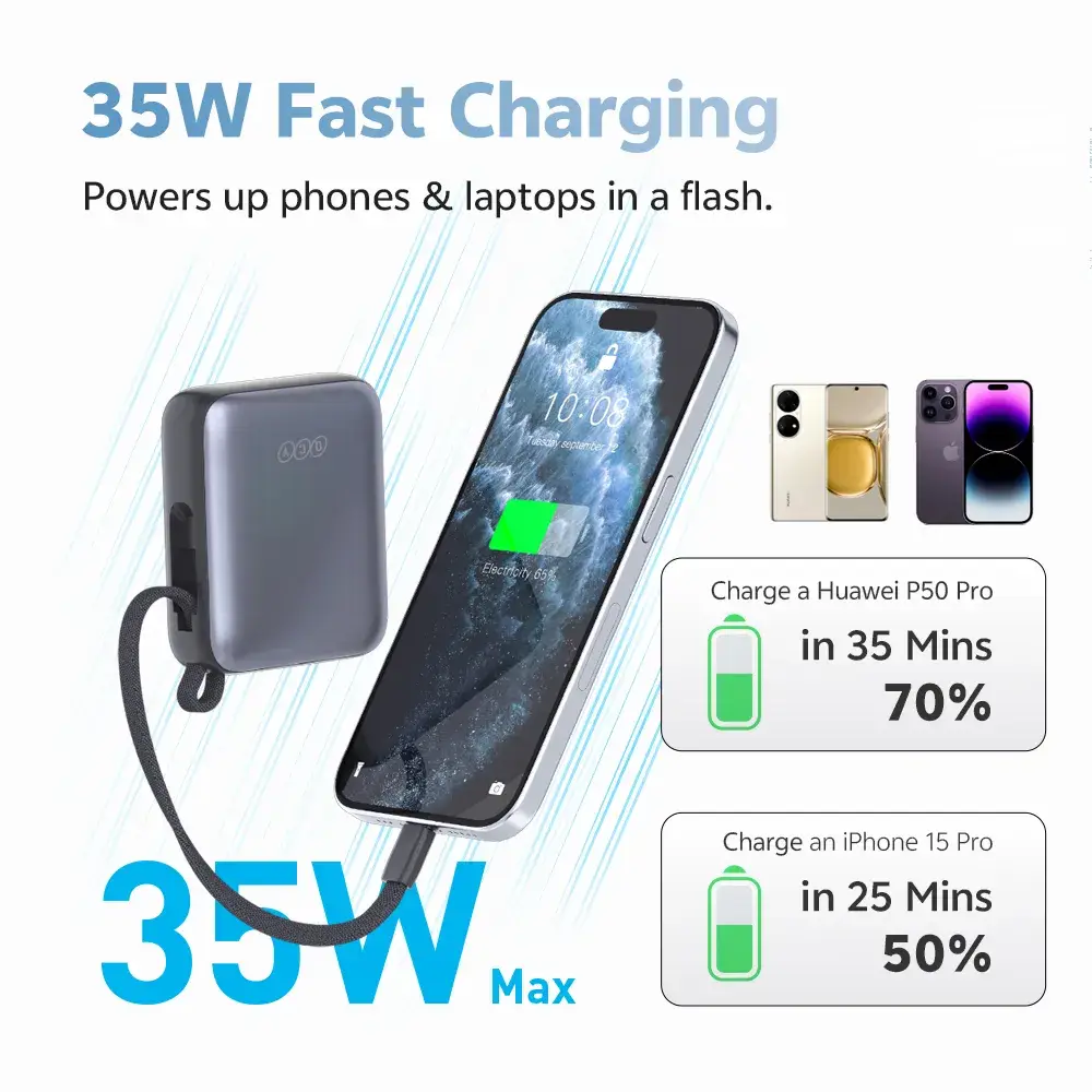 QCY PB10C 10000mAh 35W PD Fast Charging Compact Power Bank