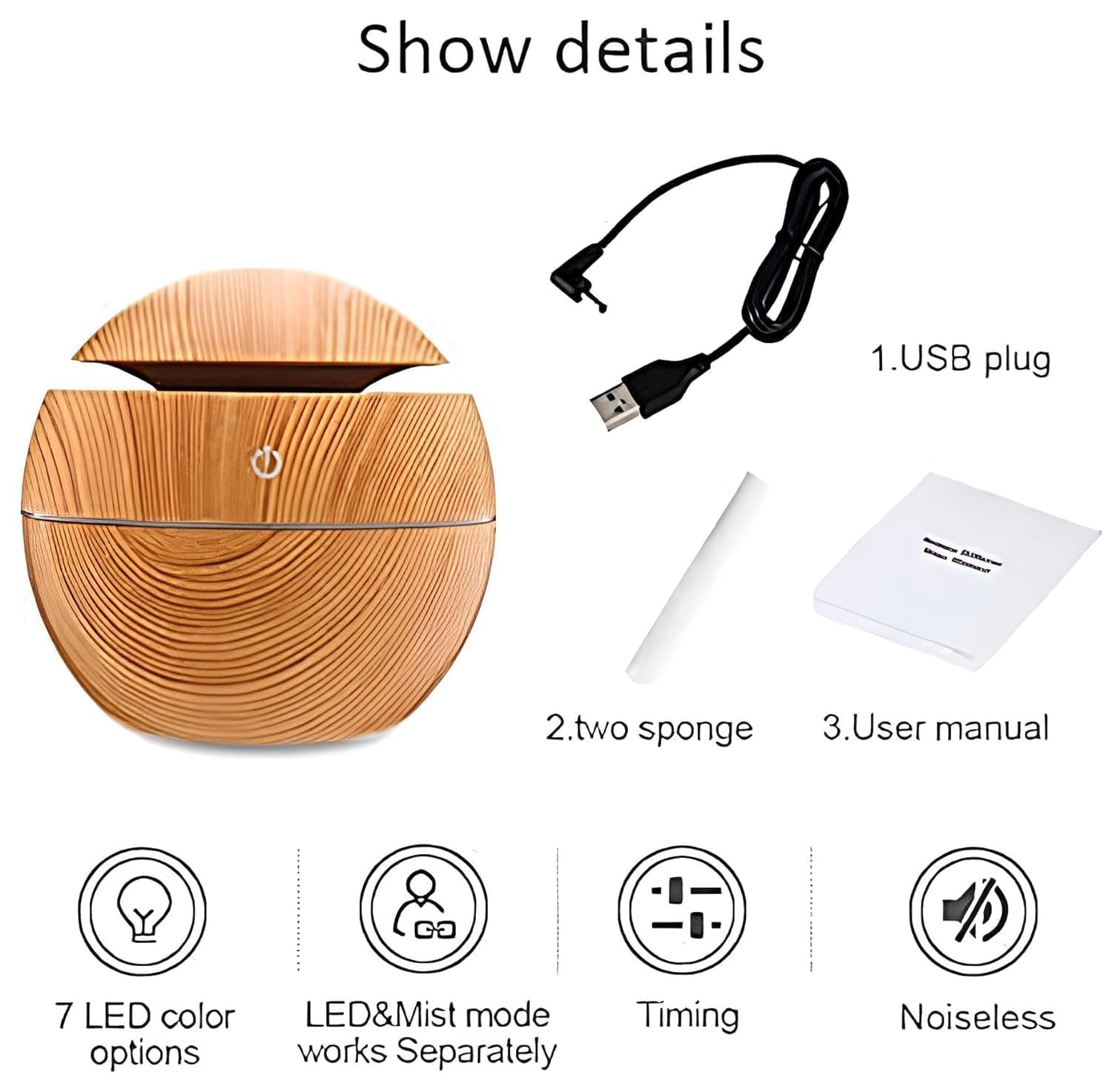 Wooden Cool Mist Humidifiers Essential Oil Diffuse Aroma Air Humidifier with Led Night Light