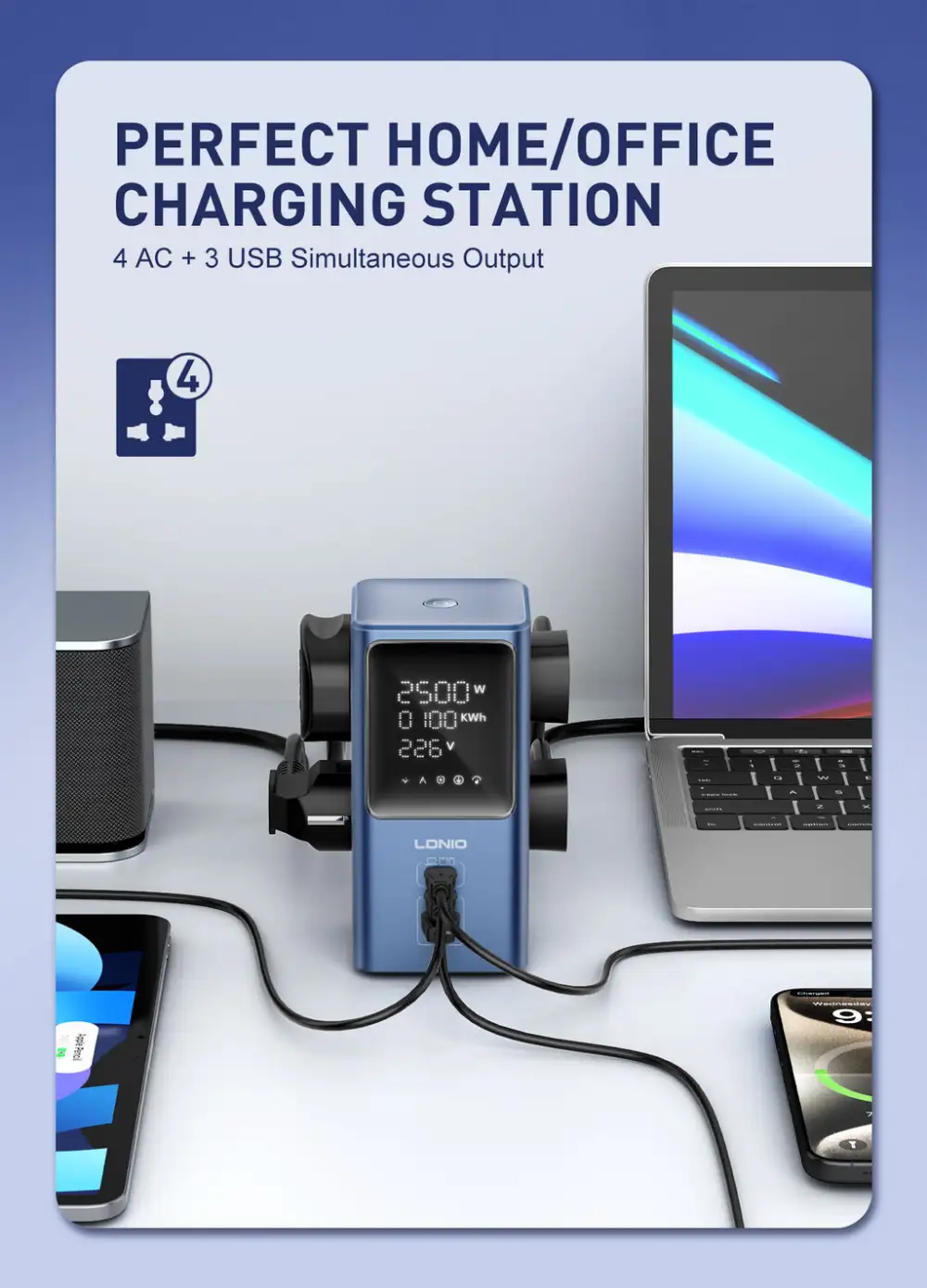 LDNIO SC2 45W GaN PD Fast Charging 7-in-1 Power Strip with LED Display