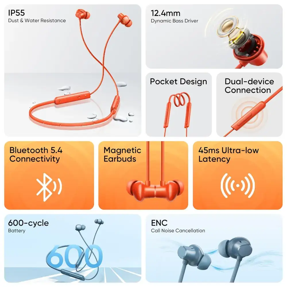 Realme Buds Wireless 5 Lite In-Ear Bluetooth Neckband Earphones