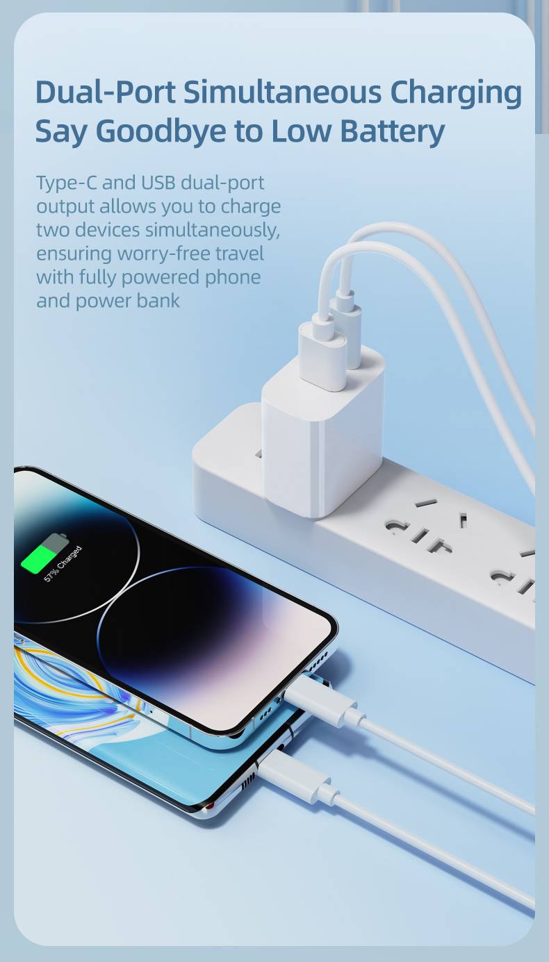 ROCK T43 USB-A & USB-C Dual-Port PD 20W Travel Fast Charger