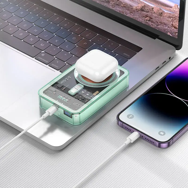 Hoco Q14A Ice Crystal 10000mAh Magnetic Wireless Power Bank with PD20W + QC3.0 Fast Charging
