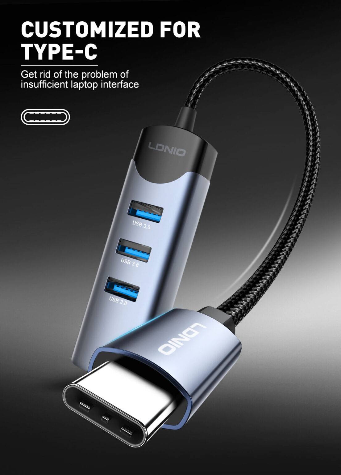 LDNIO DS-144C 4-in-1 USB-C Hub Adapter with Multi-Port Expansion