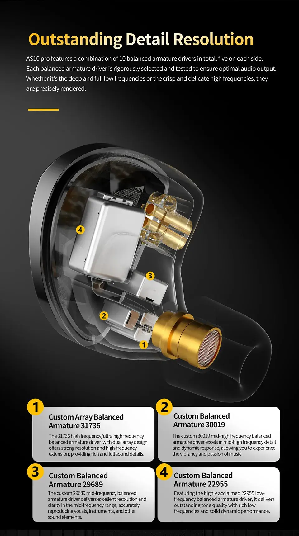 KZ AS10 Pro Professional 5-Driver Balanced Armature IEM for Ultimate Sound Performance