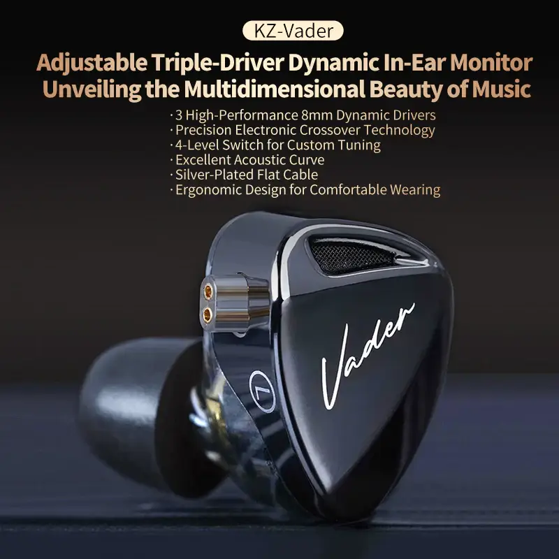 KZ Vader Triple Driver Dynamic Earphones with Built-In Microphone