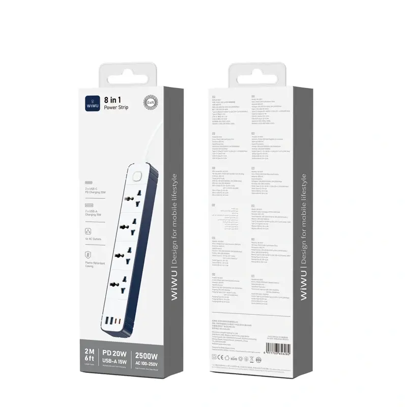 WiWU Wi-S007 PS422 8-in-1 GaN 20W Fast Charging Power Strip