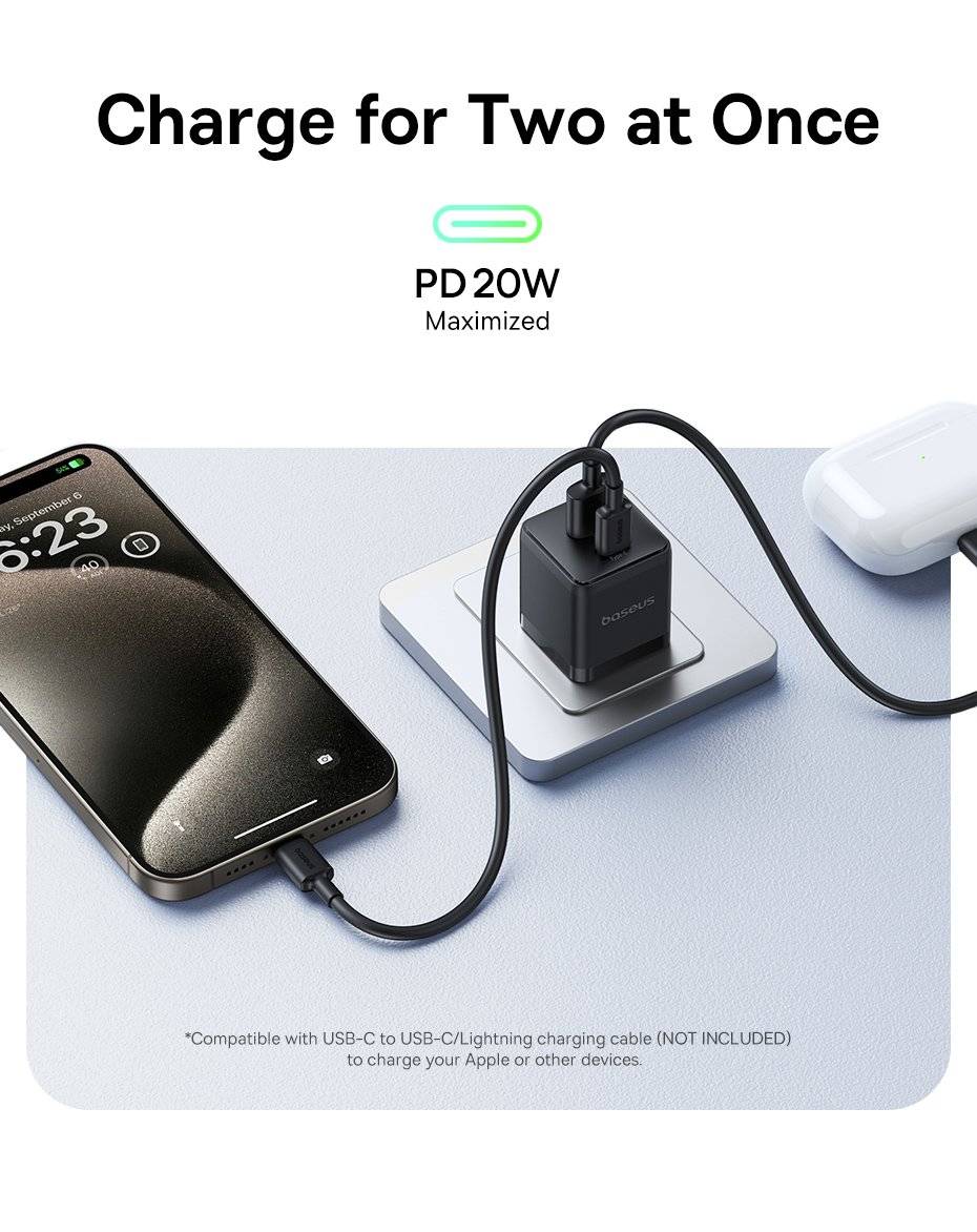 Baseus Palm Series 20W Fast Charger with USB-C and USB-A US Plug Ports